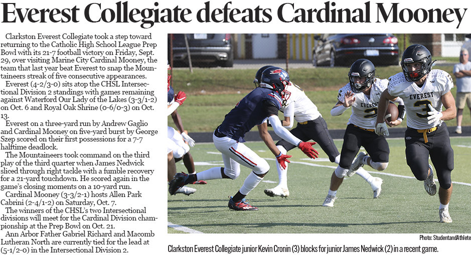 Michigan High School Football: Clarkston Everest Collegiate beats Marine City Cardinal Mooney 21-7 on Sept. 29, 2023.